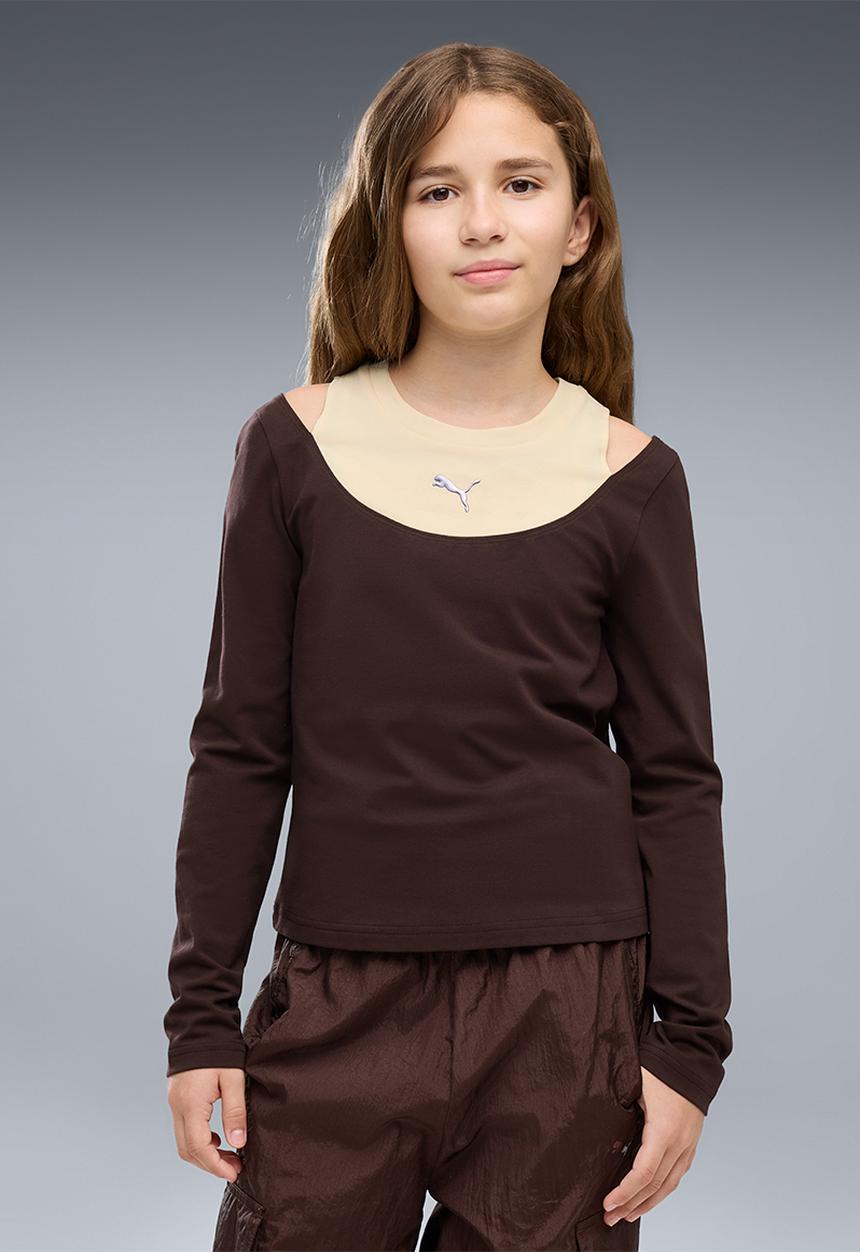 PUMA - Midnight Shadow Slim Layered Longsleeve Tee G - Chocolate Fondue