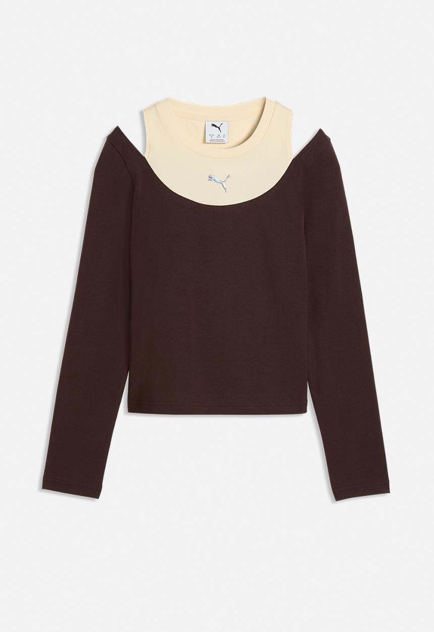 PUMA - Midnight Shadow Slim Layered Longsleeve Tee G - Chocolate Fondue