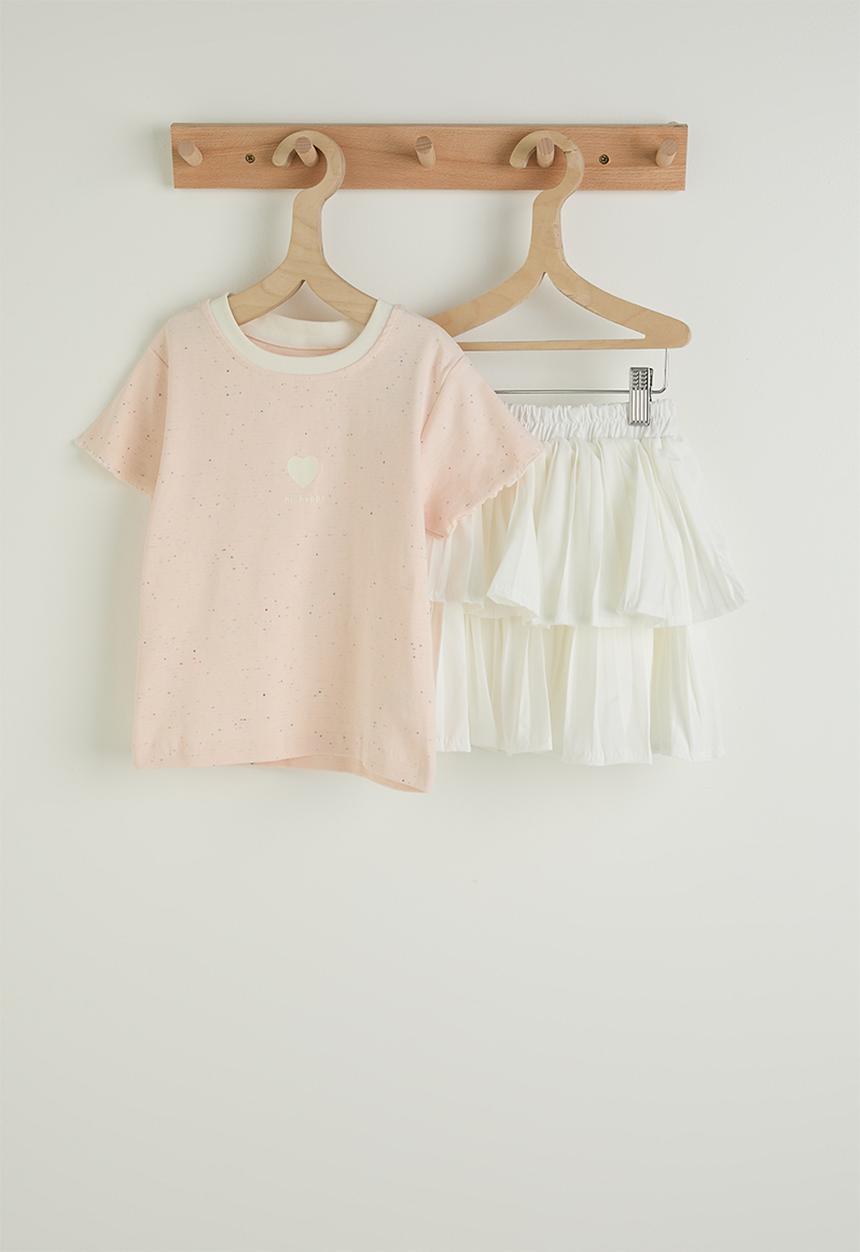 Pop Candy - Tee and skirt - peach and white