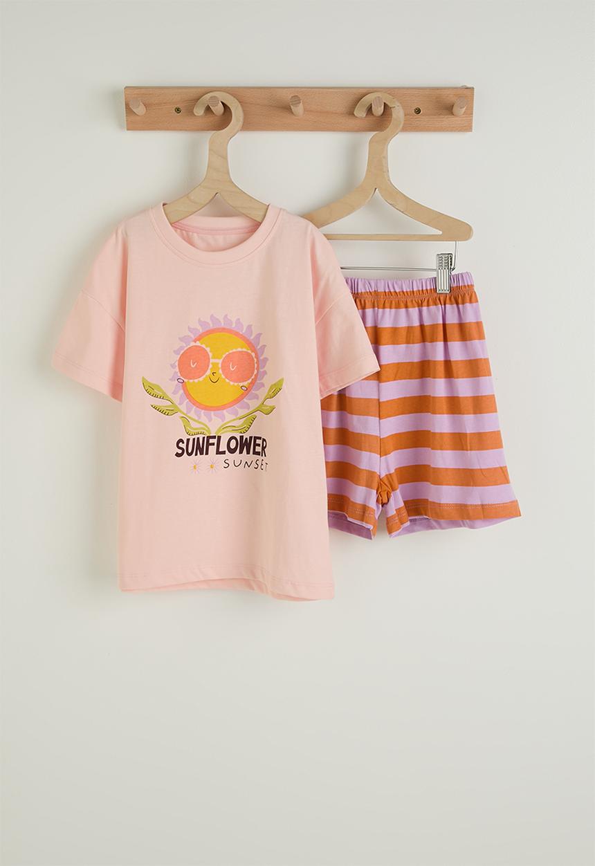 Pop Candy - Tee & printed shorts - pink & purple stripes