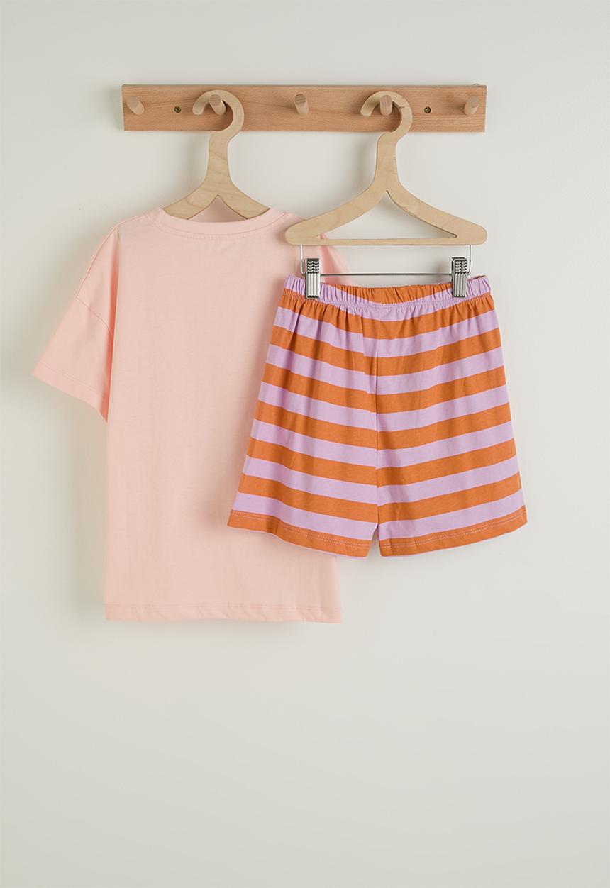 Pop Candy - Tee & printed shorts - pink & purple stripes