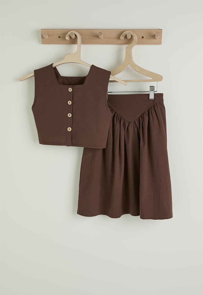 Pop Candy - Square neck top and basque skirt - chocolate