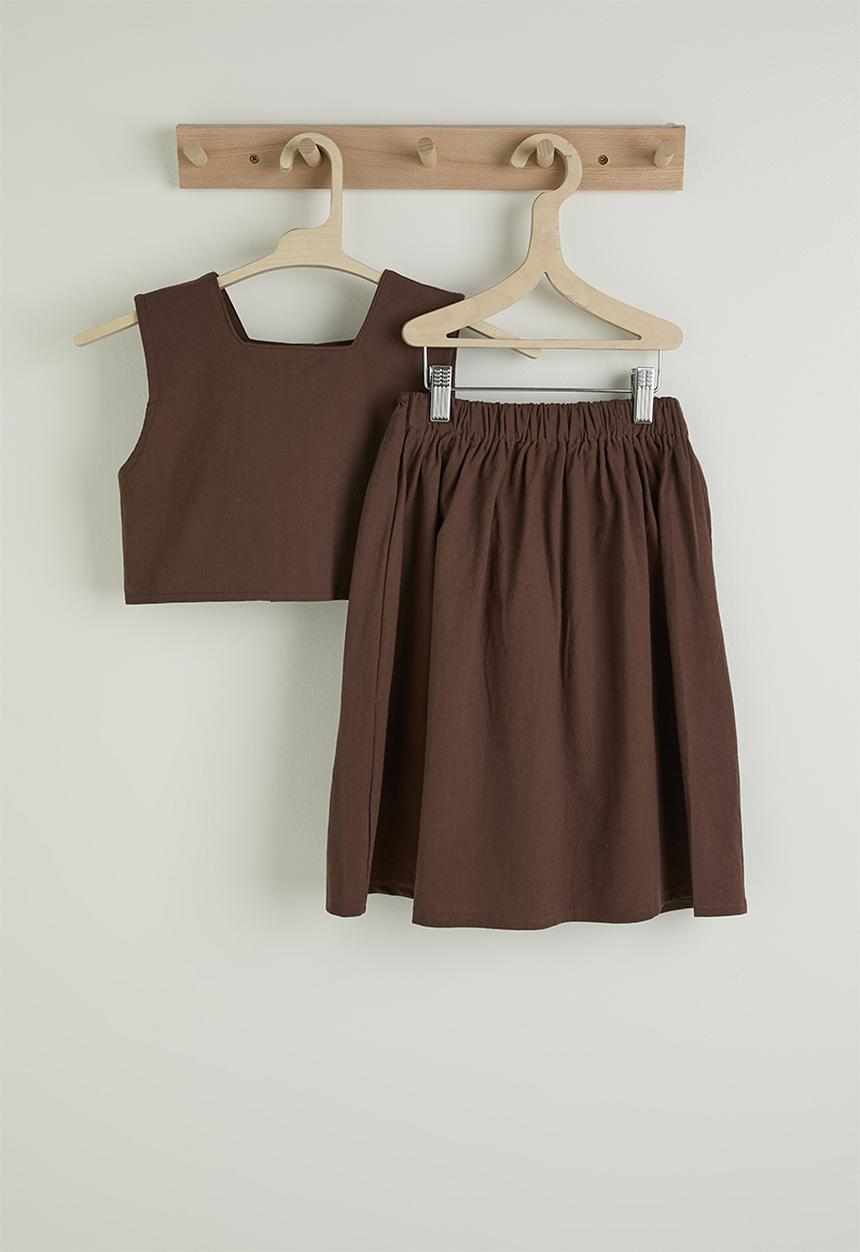 Pop Candy - Square neck top and basque skirt - chocolate