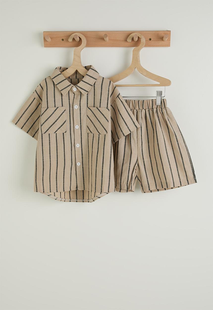 Pop Candy - Striped shirt and shorts - beige