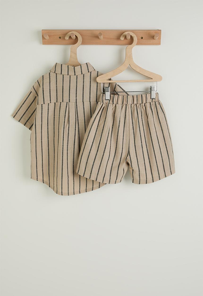 Pop Candy - Striped shirt and shorts - beige