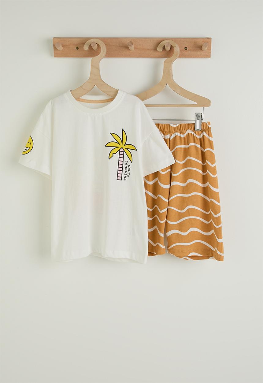 Pop Candy - Tee & shorts - white & lt brown