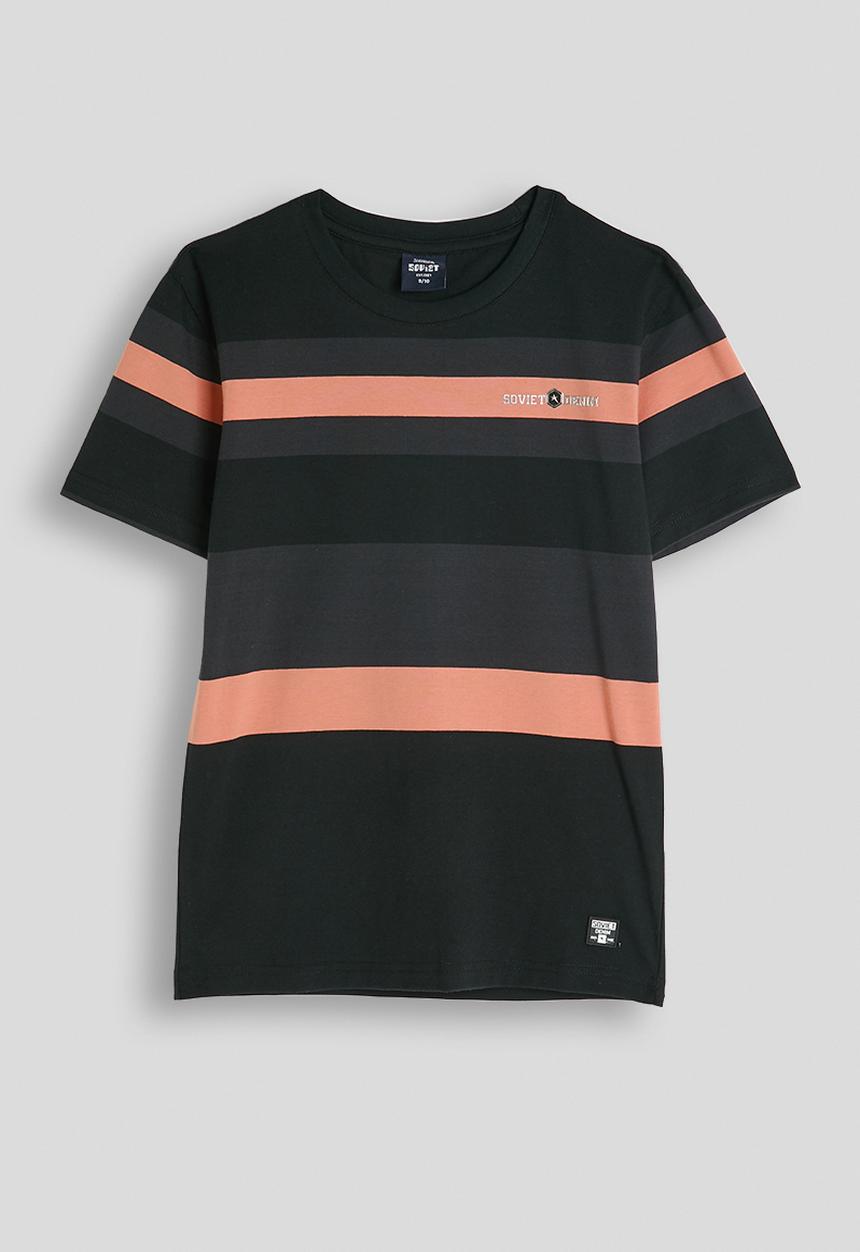 SOVIET - Boys Crew Neck Y/Dye Stripe Tee - Black