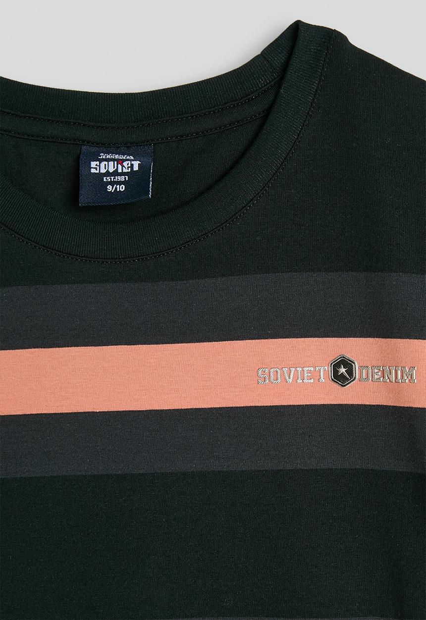 SOVIET - Boys Crew Neck Y/Dye Stripe Tee - Black