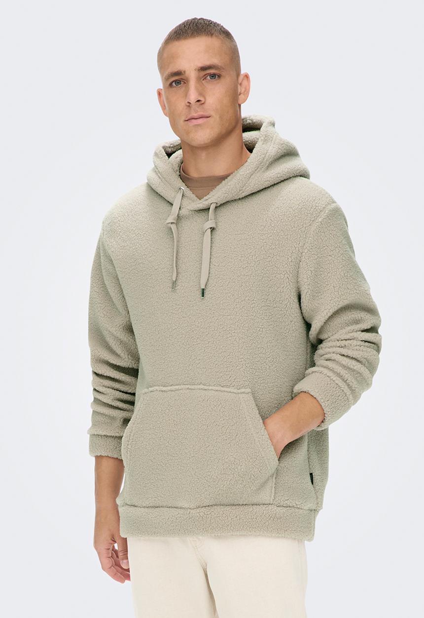 Only & Sons - Onsremy reg teddy hoodie sweat - silver lining