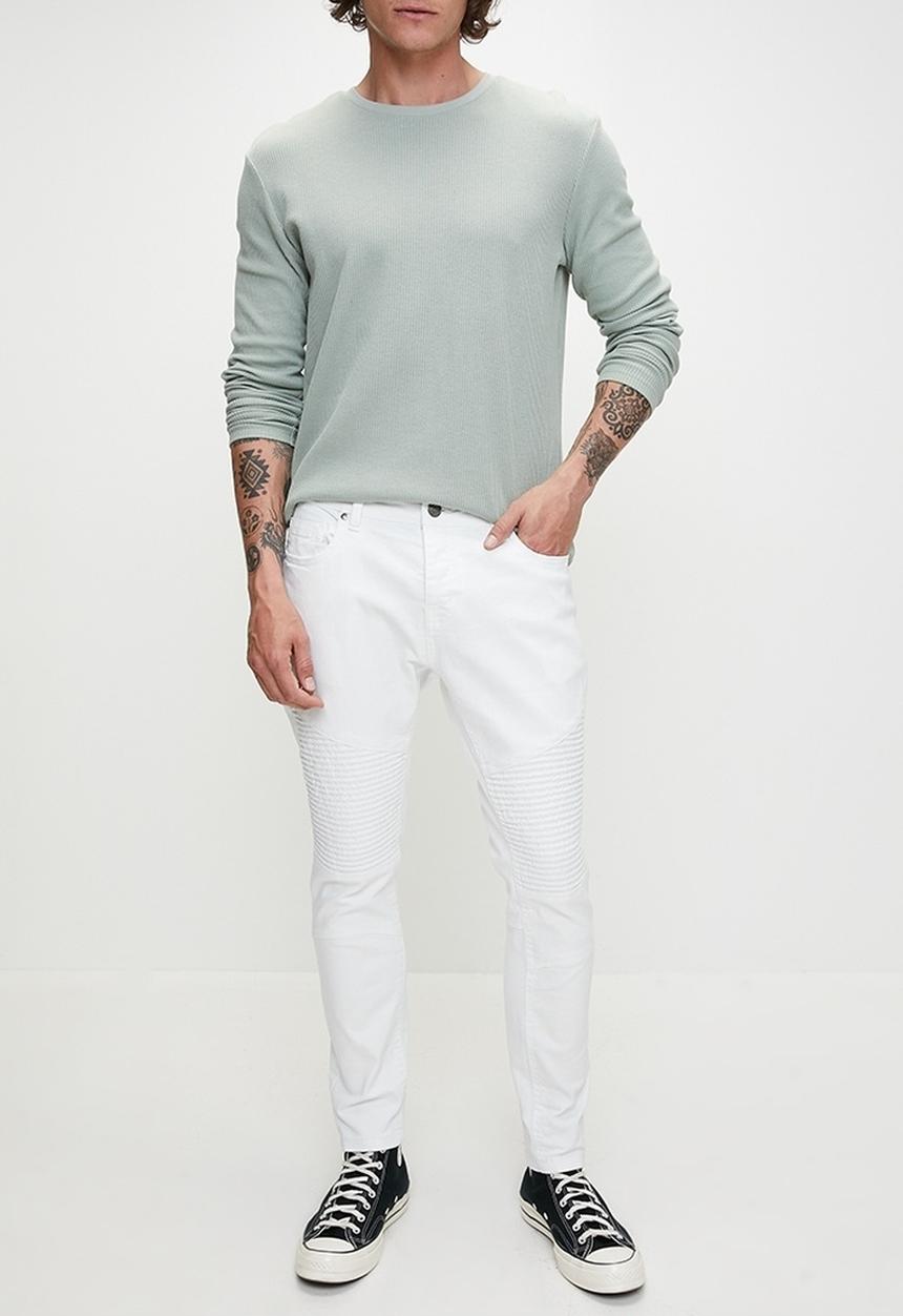 Brave Soul - Denim Biker Jean - white