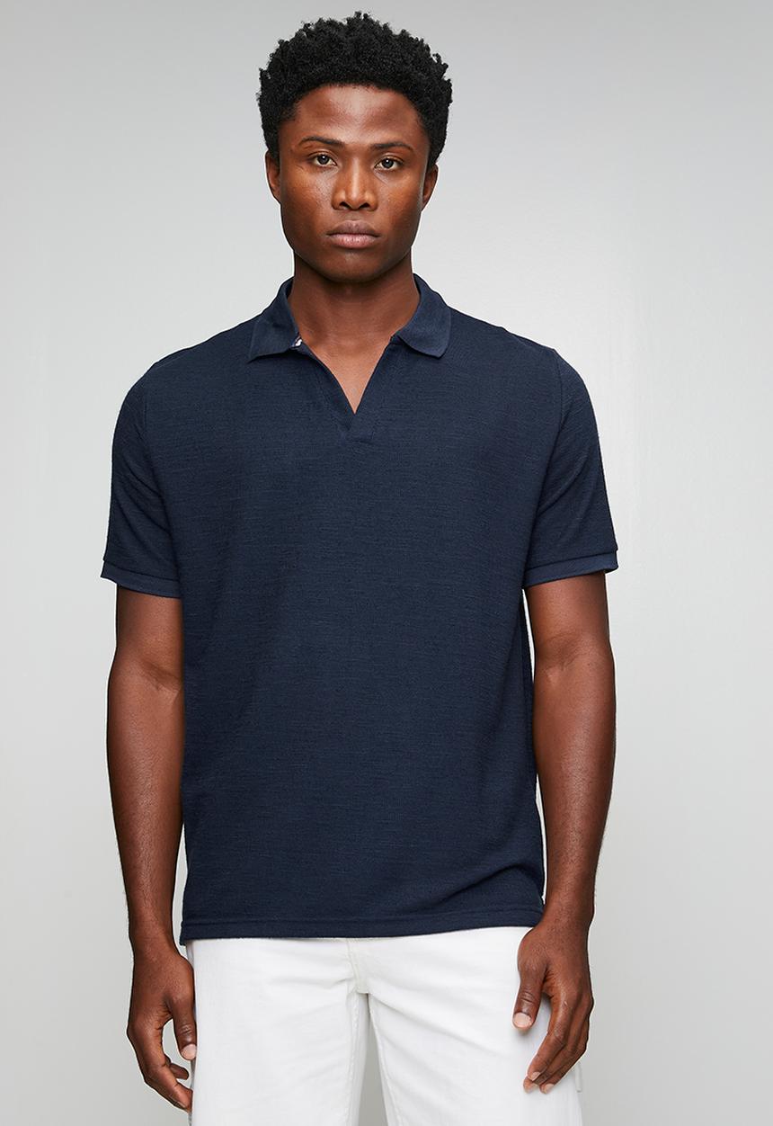 Brave Soul - Mens short sleeved trophy neck polo shirt wystanb - navy