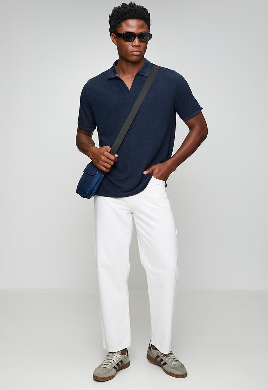 Brave Soul - Mens short sleeved trophy neck polo shirt wystanb - navy