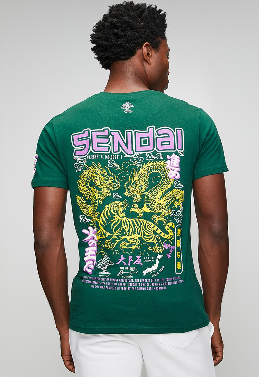 Brave Soul - Kovu T-shirt - Green Multi
