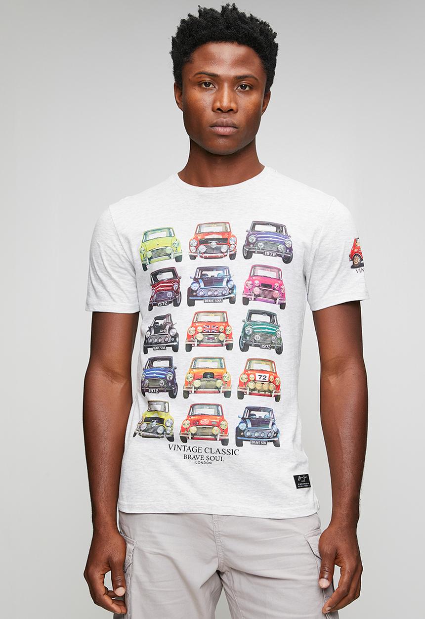 Brave Soul - Mts-149klatten - ecru marl  / multi-colour print