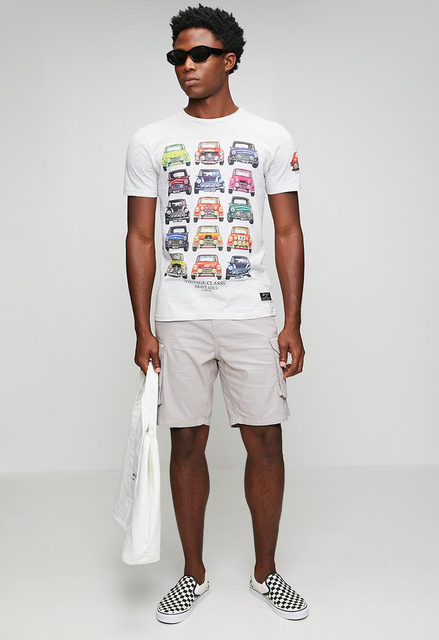 Brave Soul - Mts-149klatten - ecru marl  / multi-colour print