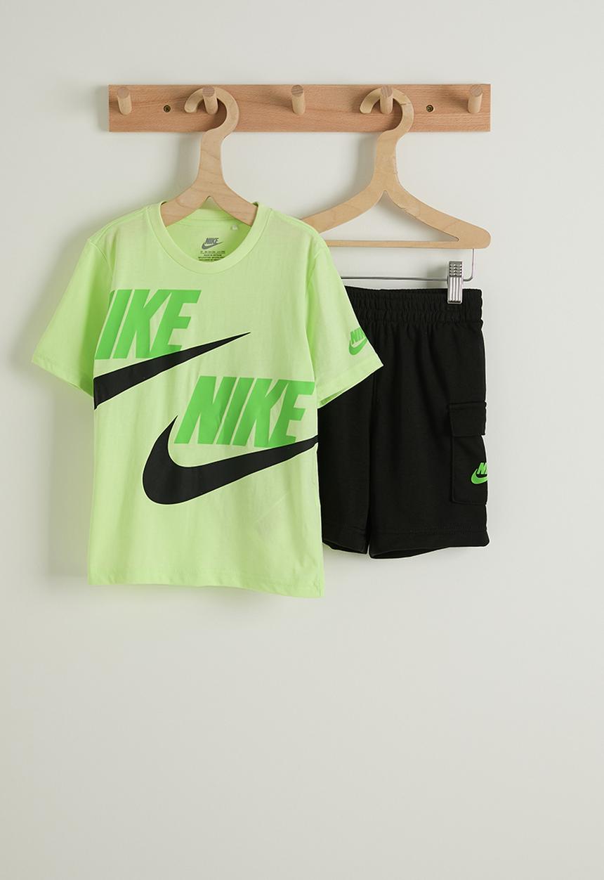 Nike - Nkb B Nsw Hbr Cargo Short Set - Black/ Lt Liquid Lime
