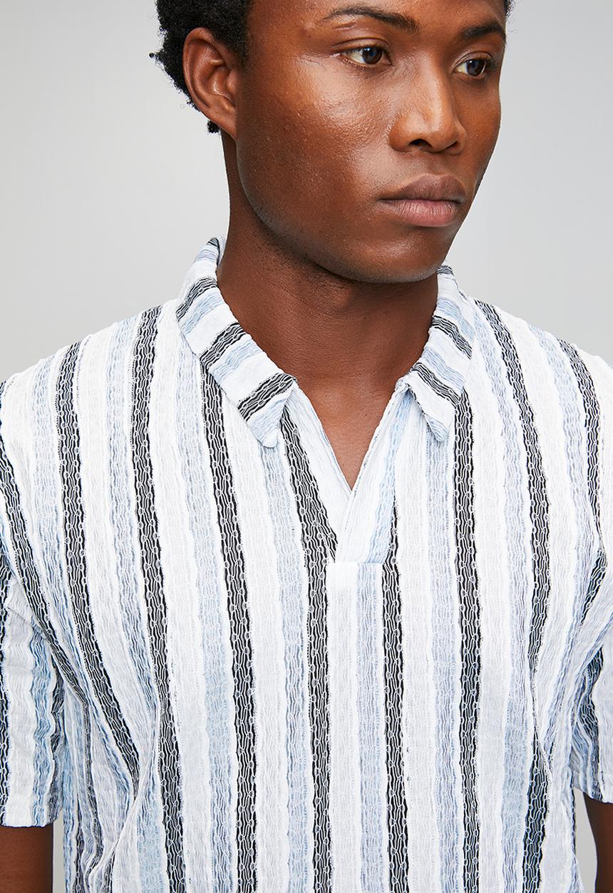 Brave Soul - Mens trophy neck short sleeve self verigo - white/black/lt blue
