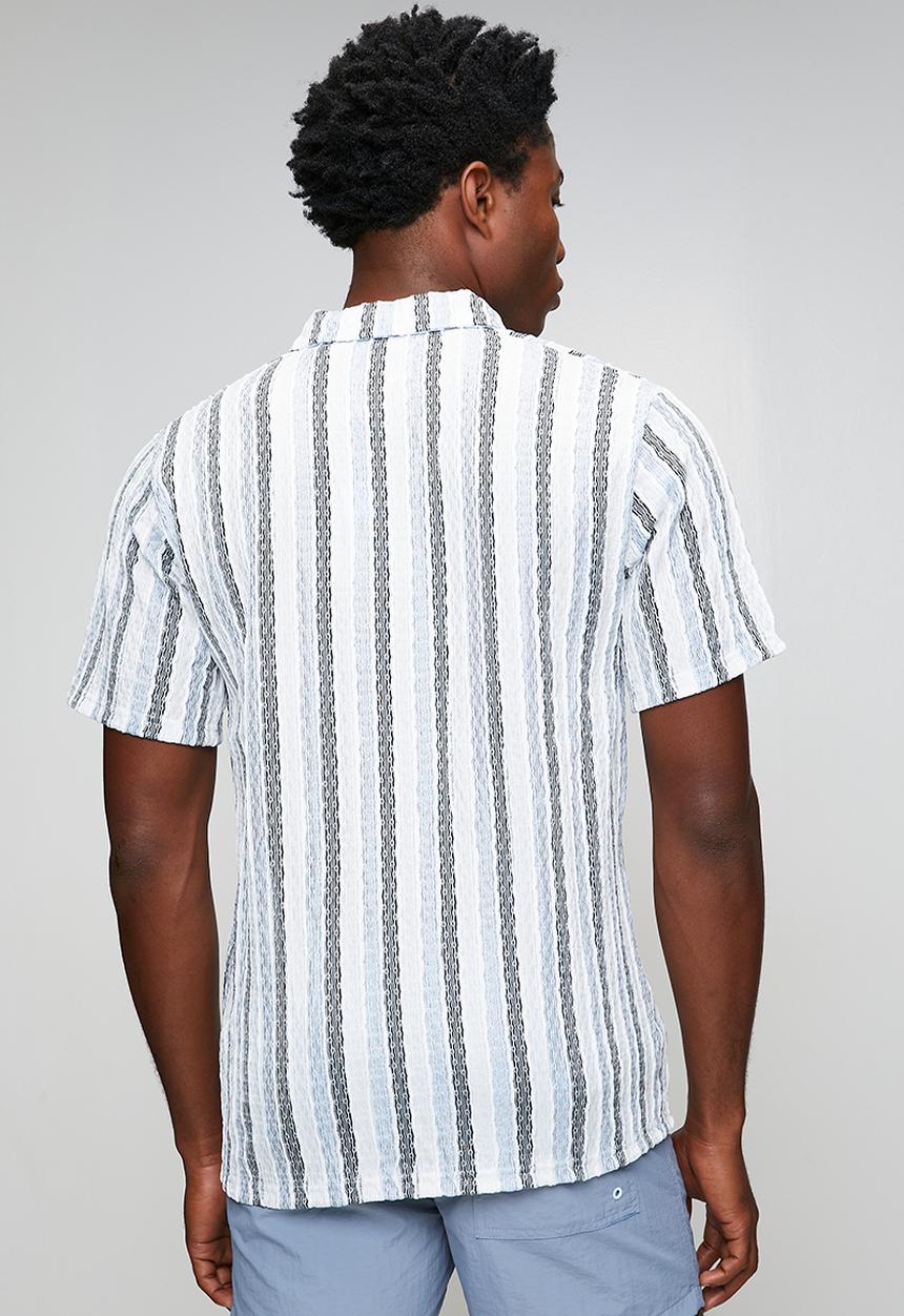 Brave Soul - Mens trophy neck short sleeve self verigo - white/black/lt blue