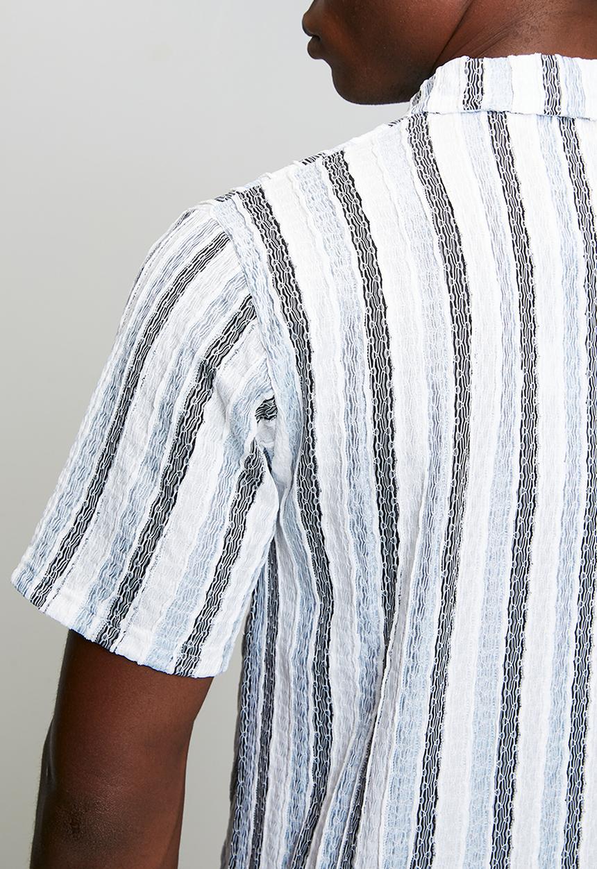 Brave Soul - Mens trophy neck short sleeve self verigo - white/black/lt blue