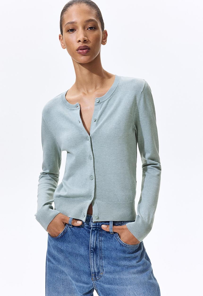 H&M - Fine-knit cardigan - light dusty turquoise