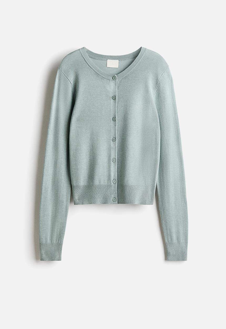 H&M - Fine-knit cardigan - light dusty turquoise