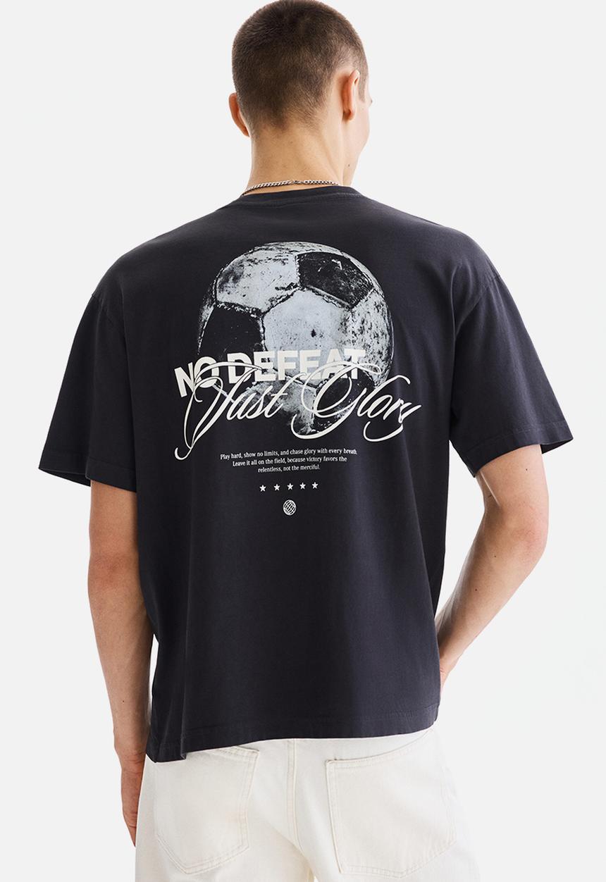 H&M - Loose fit printed T-shirt - dark grey/no defeat