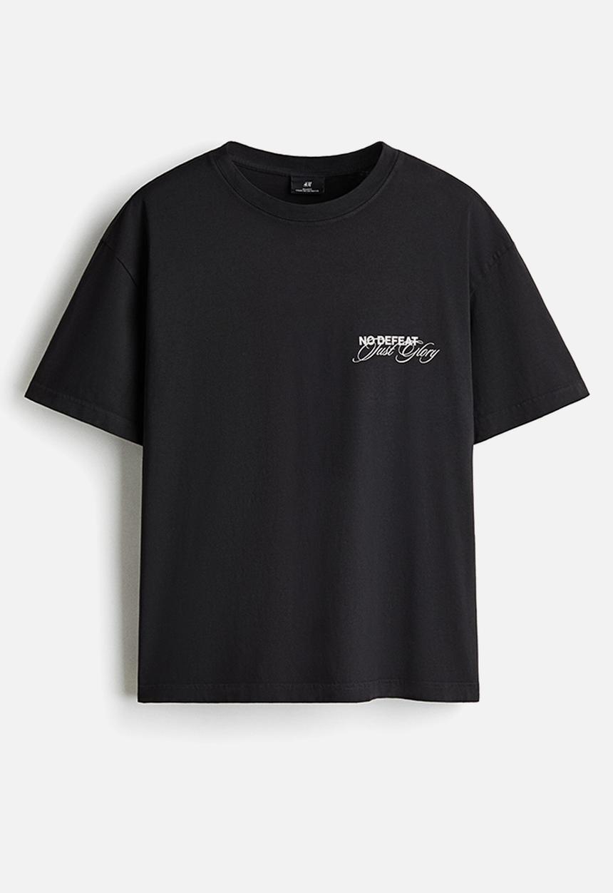H&M - Loose fit printed T-shirt - dark grey/no defeat