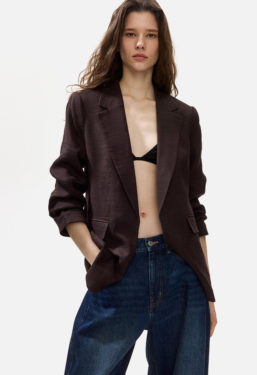 H&M - Gathered-sleeve blazer - dark brown