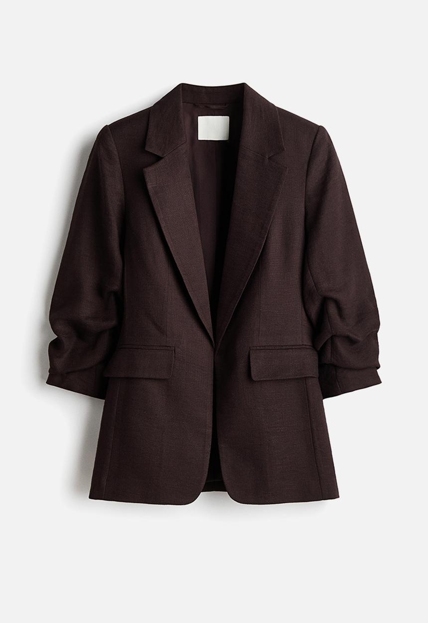H&M - Gathered-sleeve blazer - dark brown