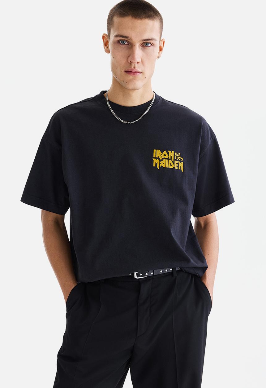 H&M - Oversized fit T-shirt - black/iron maiden
