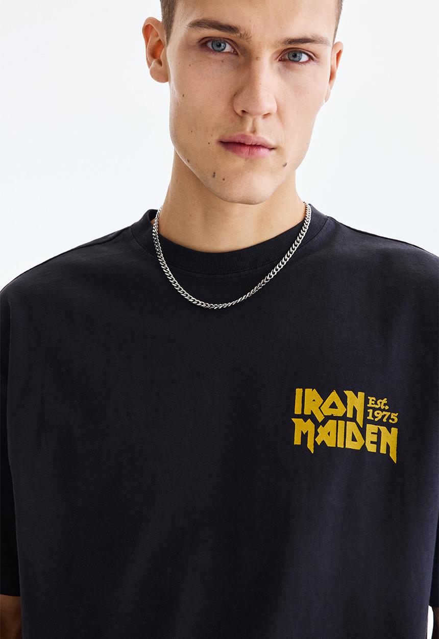 H&M - Oversized fit T-shirt - black/iron maiden