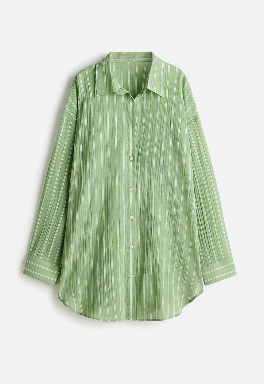H&M - Long cotton shirt - green/striped