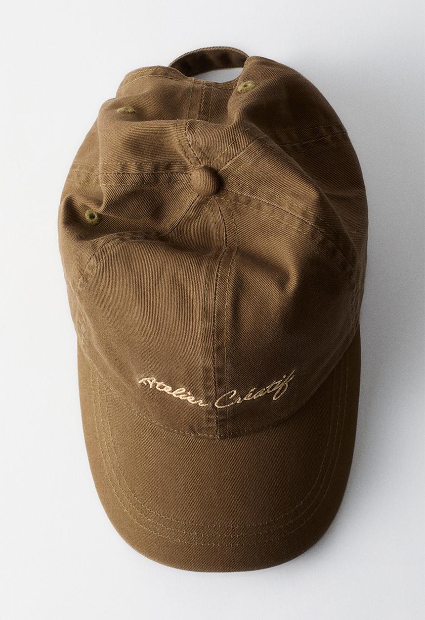 H&M - Embroidered-motif twill cap  - dark khaki green/atelier