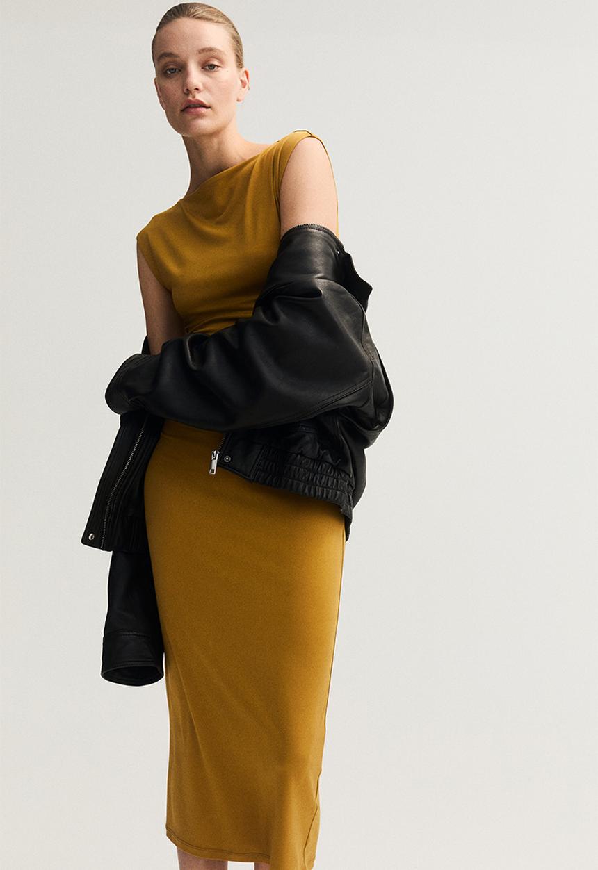H&M - Cap-sleeved dress - mustard yellow