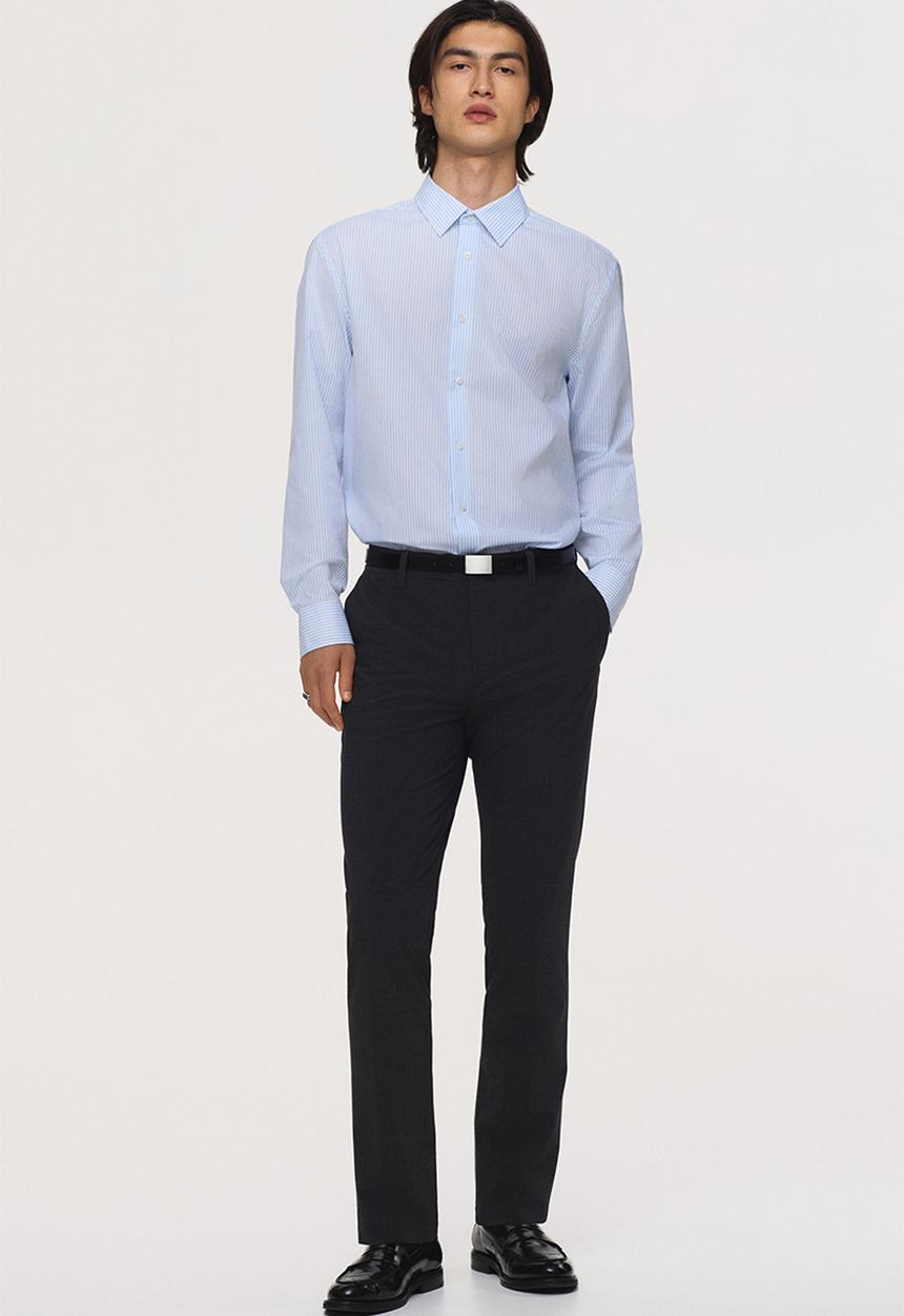 H&M - Regular fit easy-iron shirt - light blue/striped