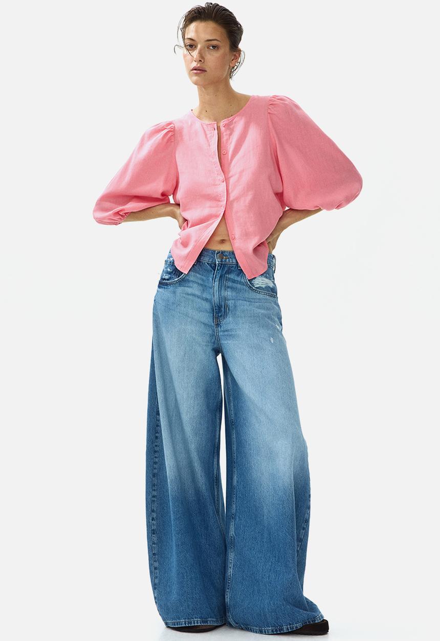 H&M - Linen-blend blouse - pink