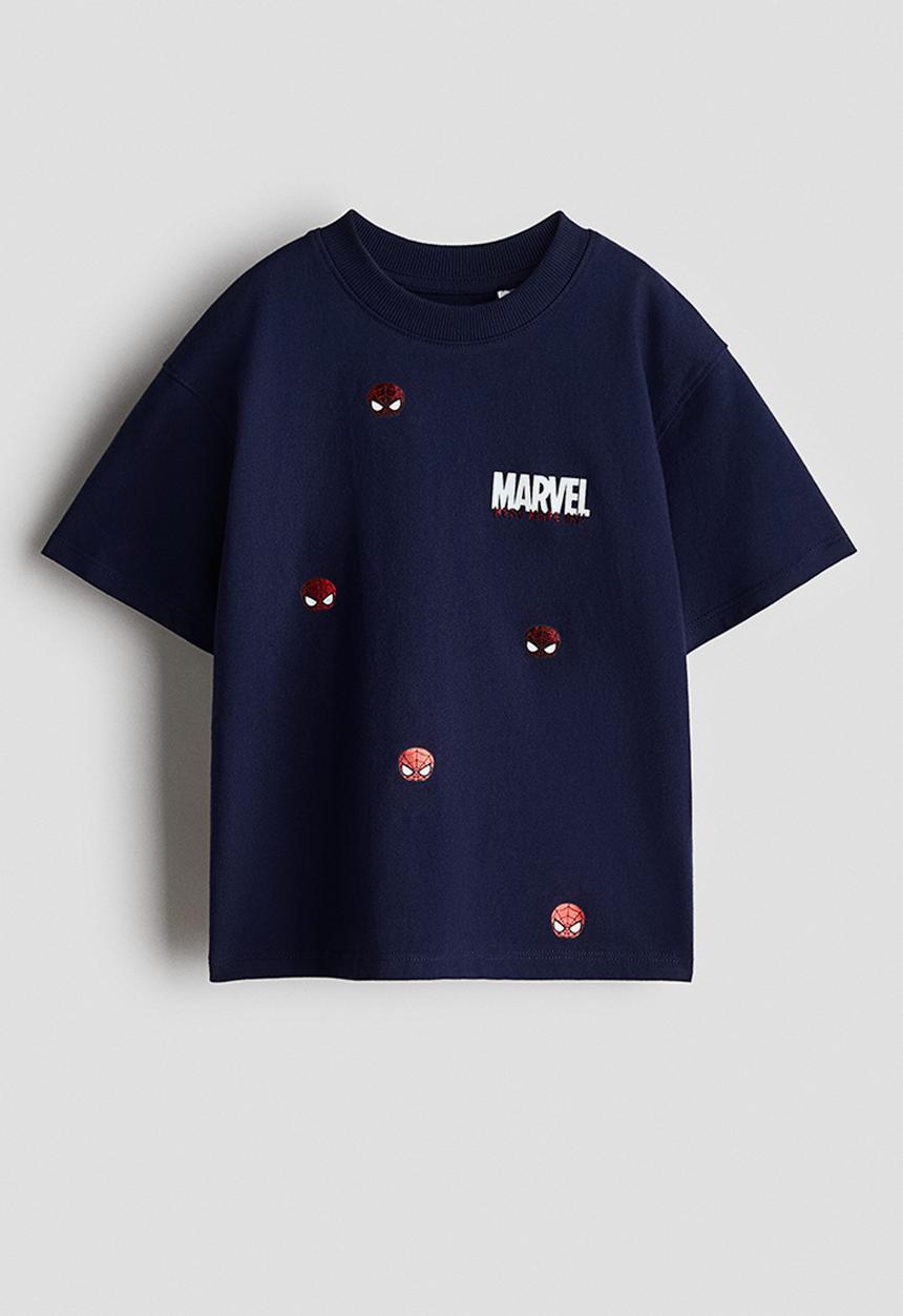 H&M - Oversized printed T-shirt - navy blue/spider-man