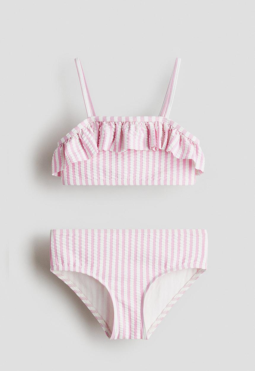 H&M - Frill-trimmed bikini - light pink/white striped