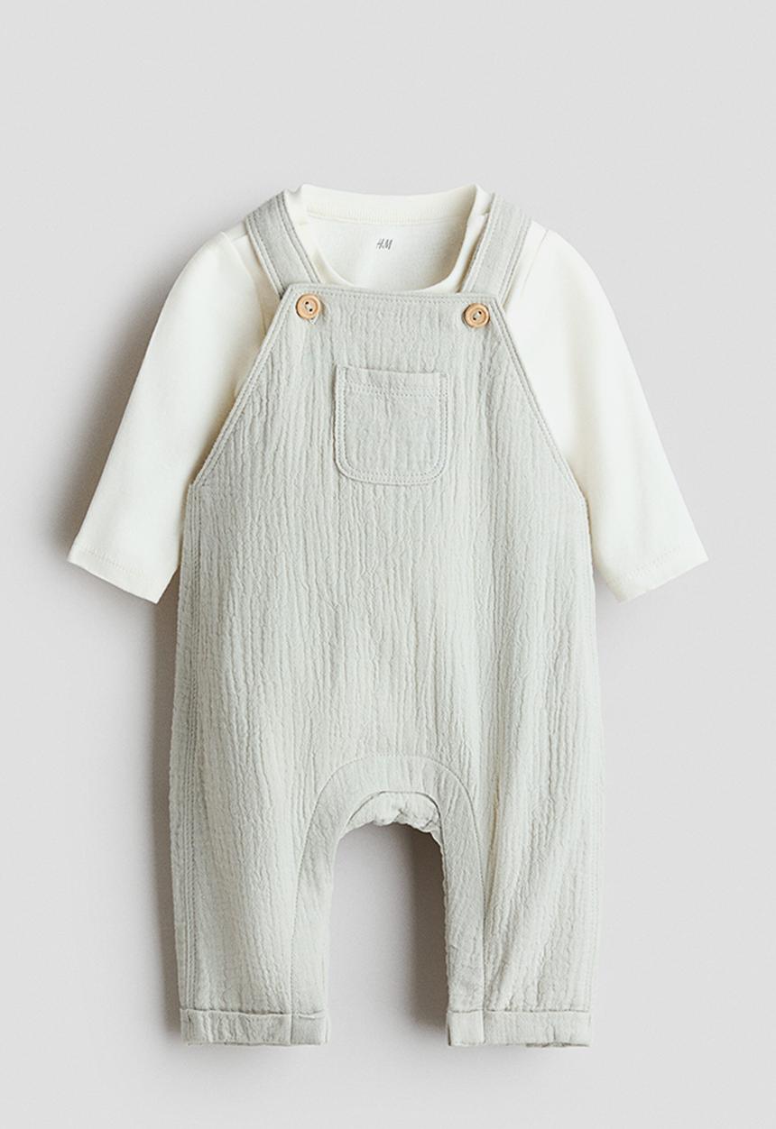 H&M - 2-piece cotton set - light green/white