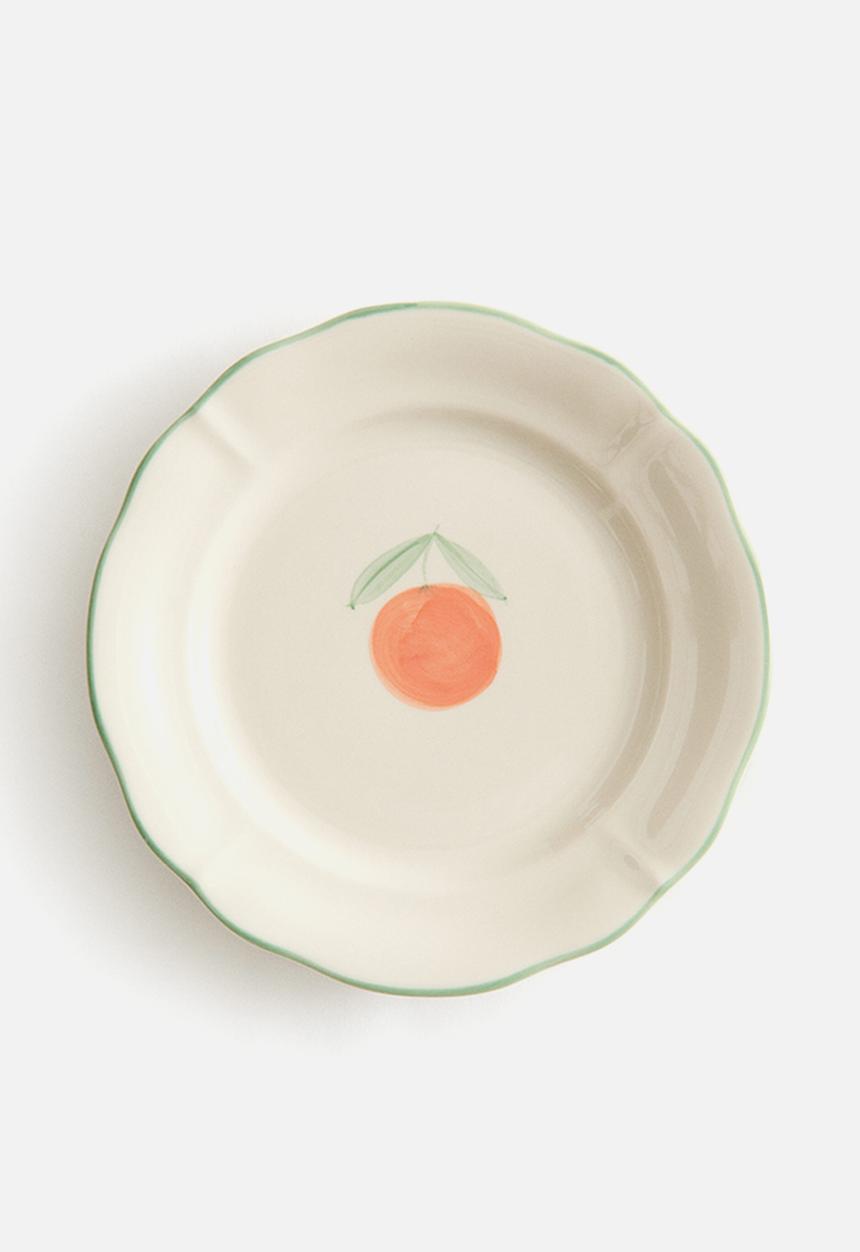 H&M - Hand-painted stoneware starter plate - light beige/orange