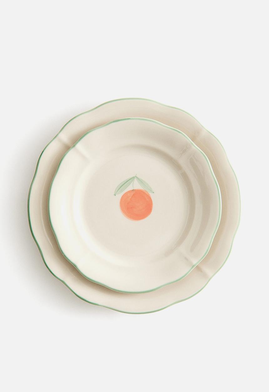 H&M - Hand-painted stoneware starter plate - light beige/orange