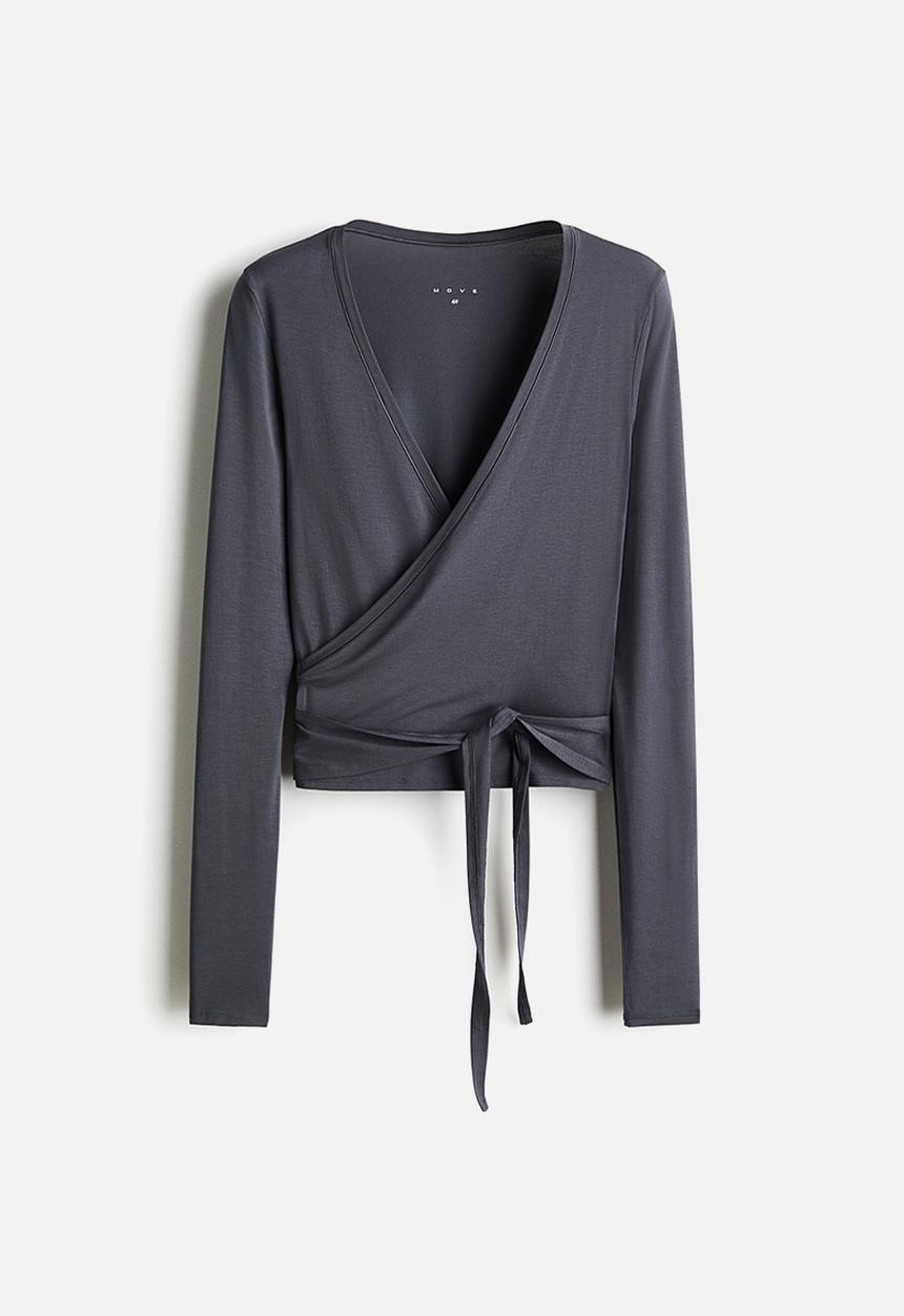H&M - Sports wrap top in modal - dark clay grey