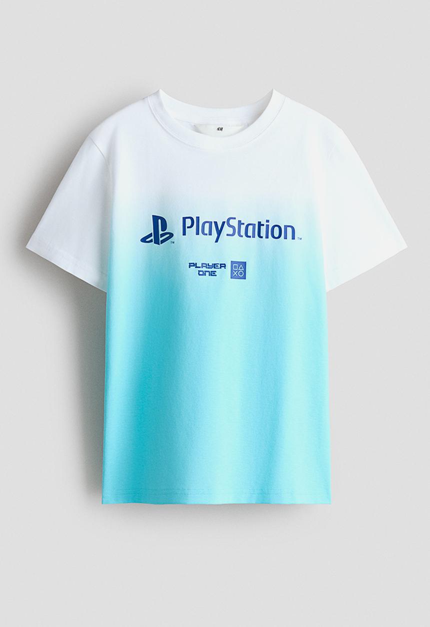 H&M - Print-motif cotton t-shirt - blue/playstation