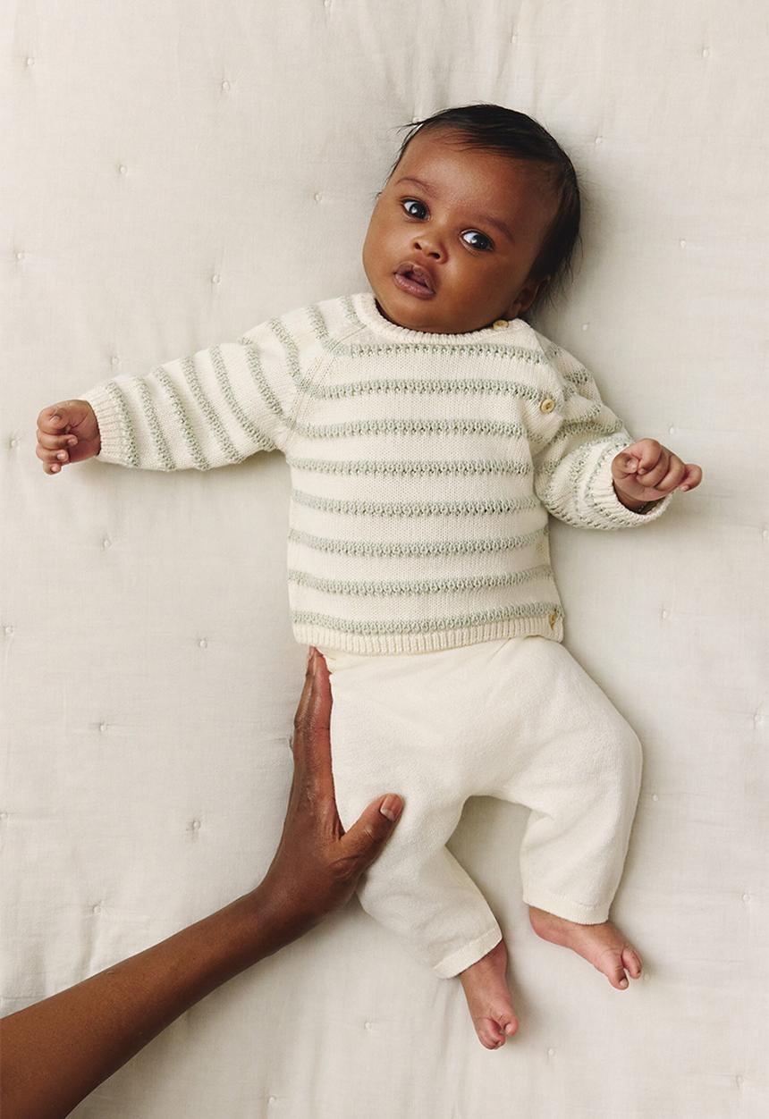H&M - 2-piece cotton-knit set - cream/light green