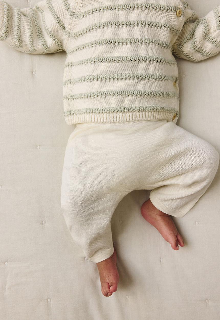 H&M - 2-piece cotton-knit set - cream/light green