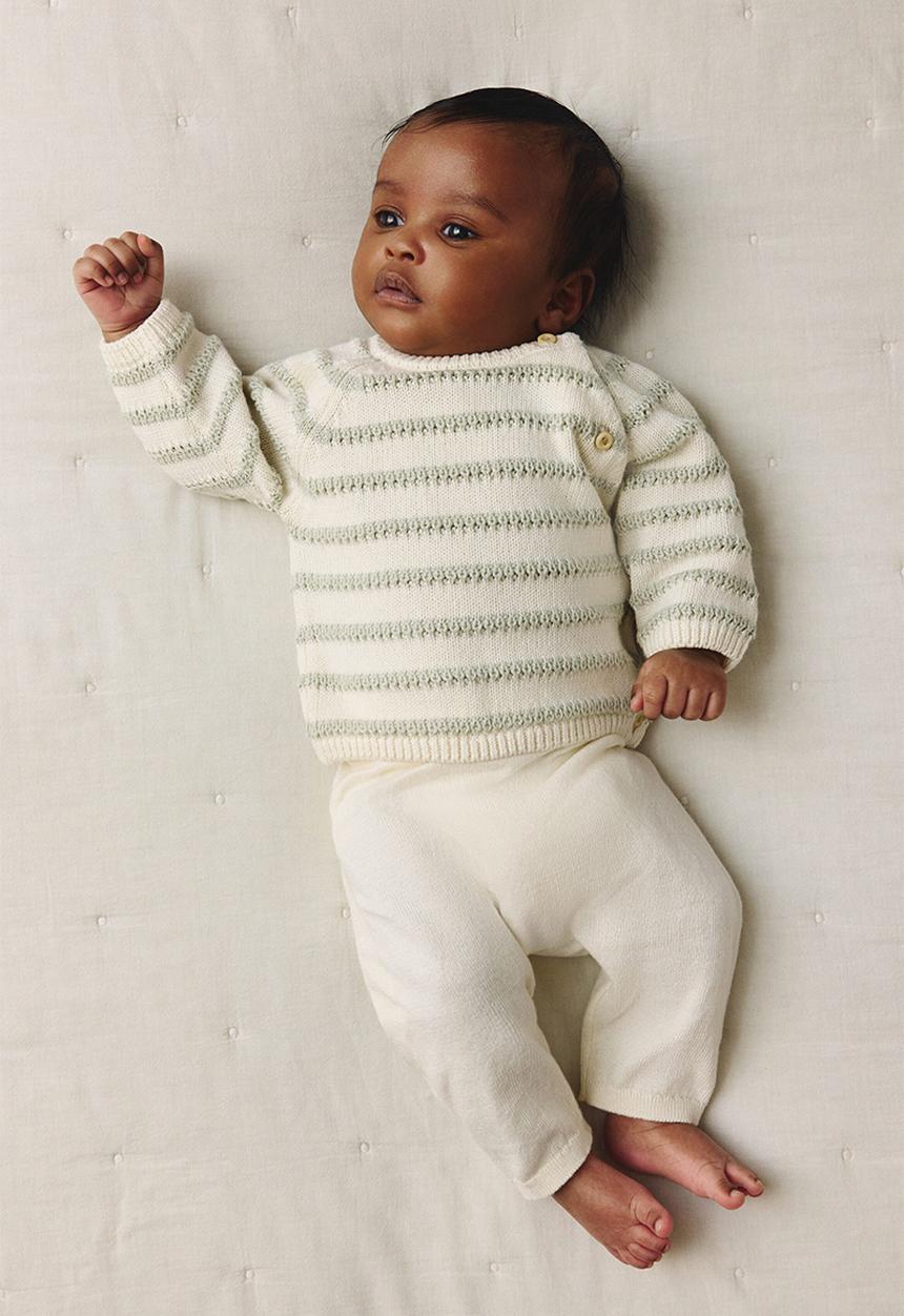 H&M - 2-piece cotton-knit set - cream/light green