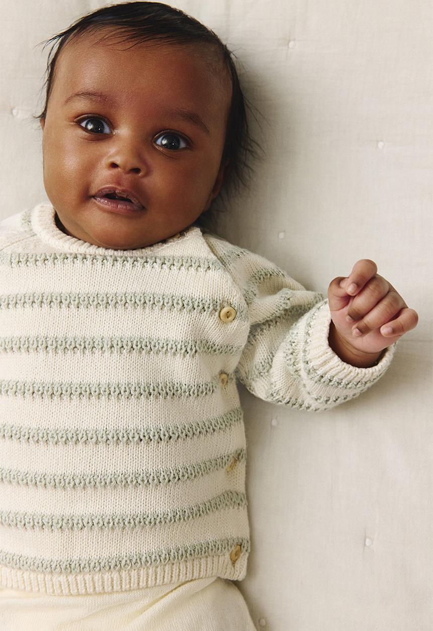 H&M - 2-piece cotton-knit set - cream/light green