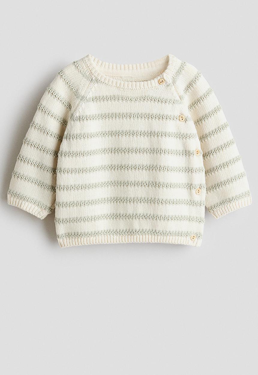 H&M - 2-piece cotton-knit set - cream/light green