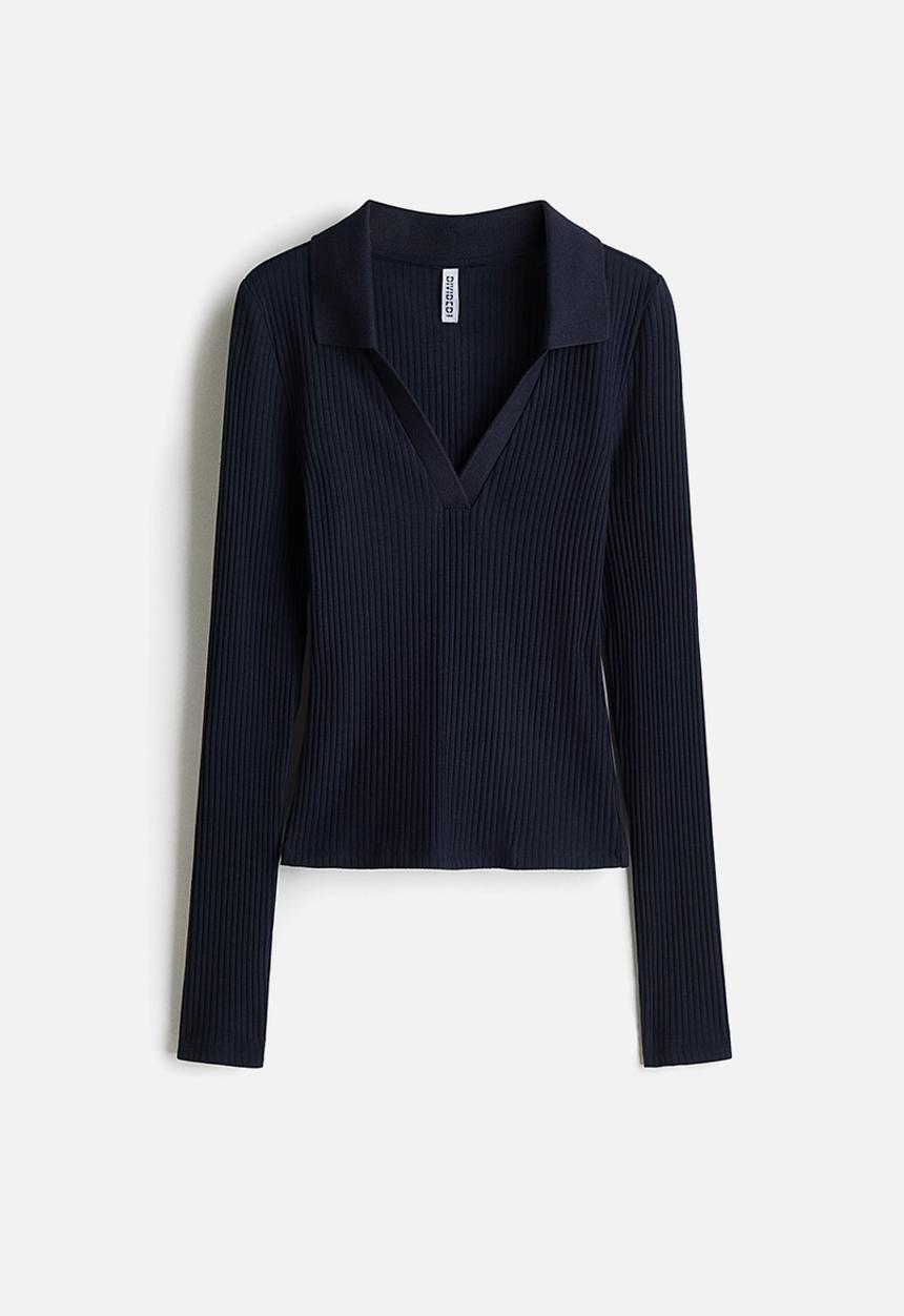H&M - Ribbed collared top - dark blue