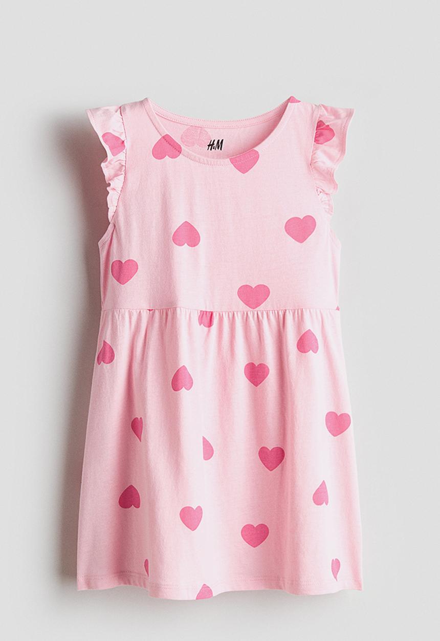 H&M - Printed cotton dress - light pink/hearts